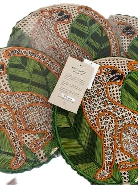 NWT Mercedes Salazar Golden Jaguar Placemats - 4 sets of 2 / 8 total